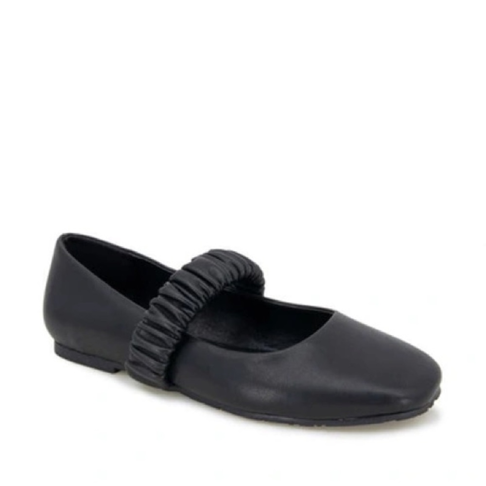 Kenneth Cole Elema Ruched Strap Ballet Square Toe Flat Black Size 7